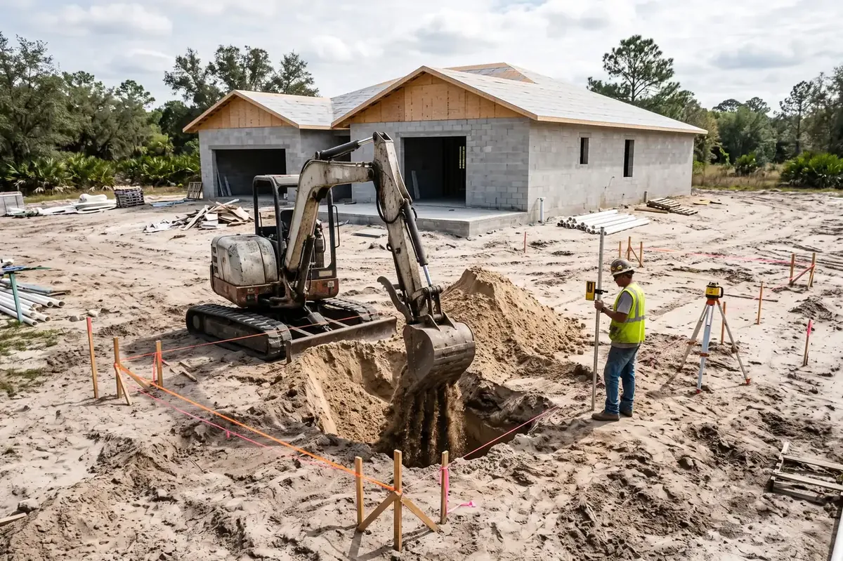 New septic system being installed for a new home near Ocala