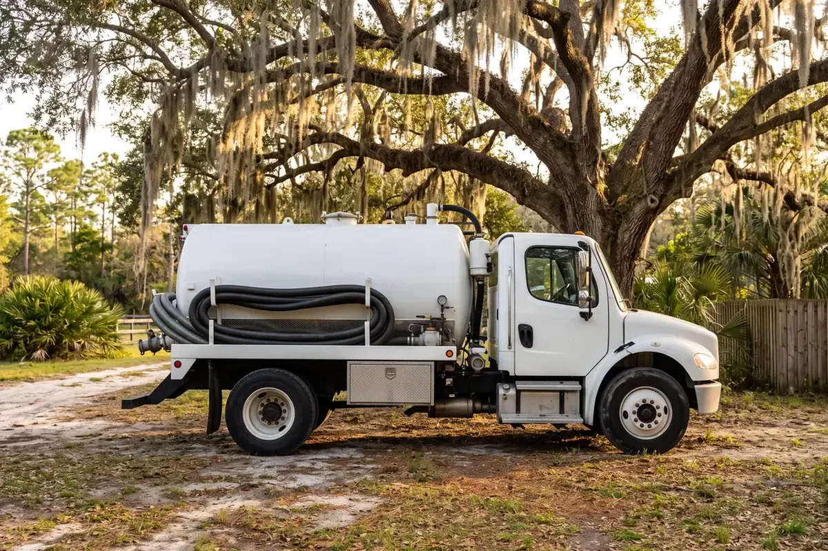 Septic pump truck and equipment ready for service in Ocala