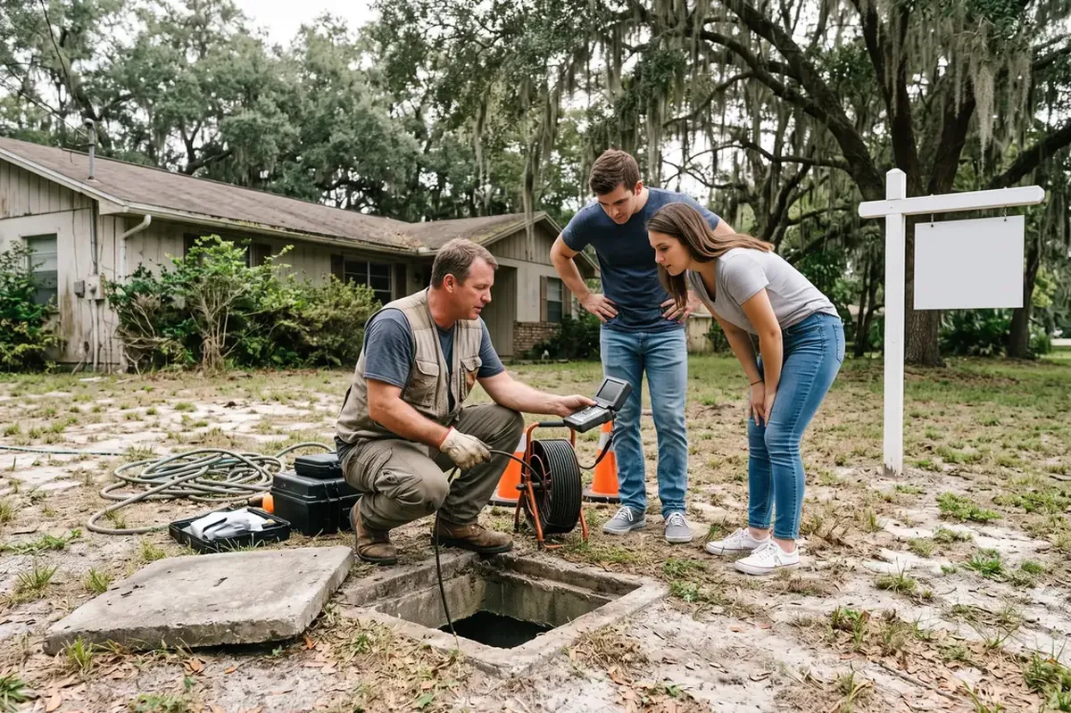Home buyer watching a septic inspection in Marion County, FL