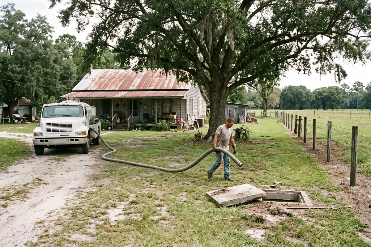 Septic service at a country home in Anthony, Florida