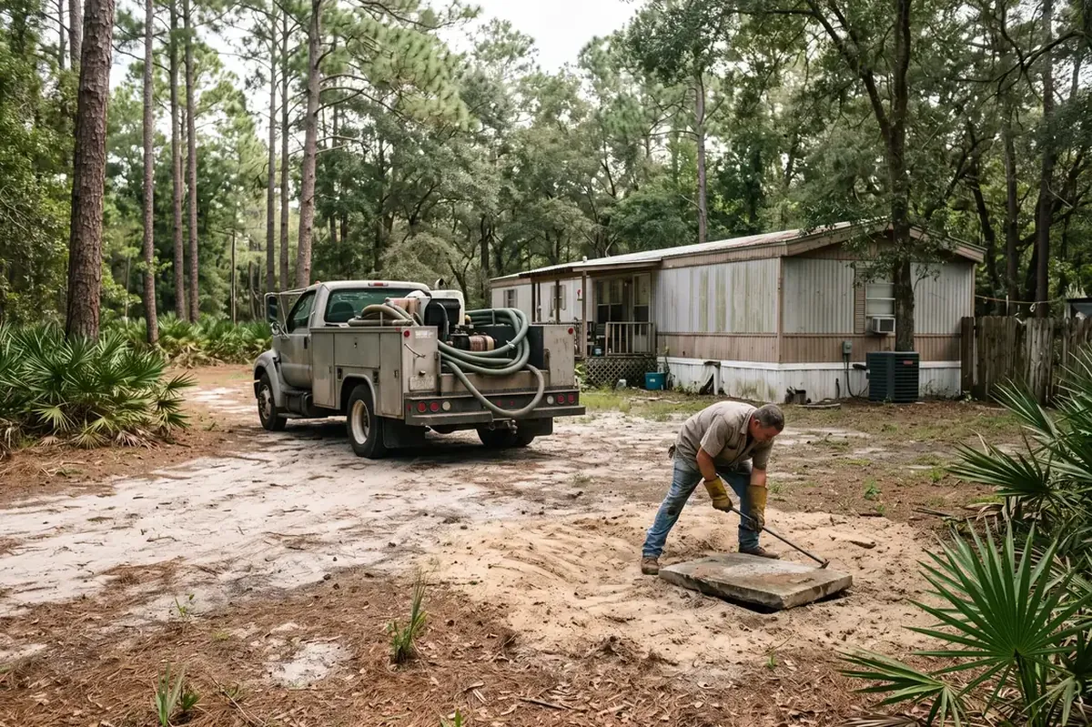 Pump truck at a wooded rural property in Silver Springs, FL