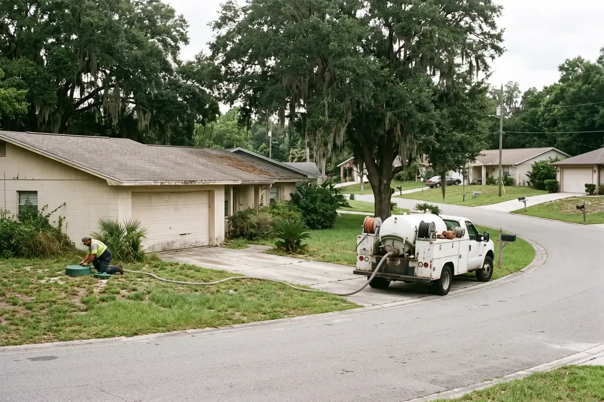 Septic pumping at a suburban home in Silver Springs Shores