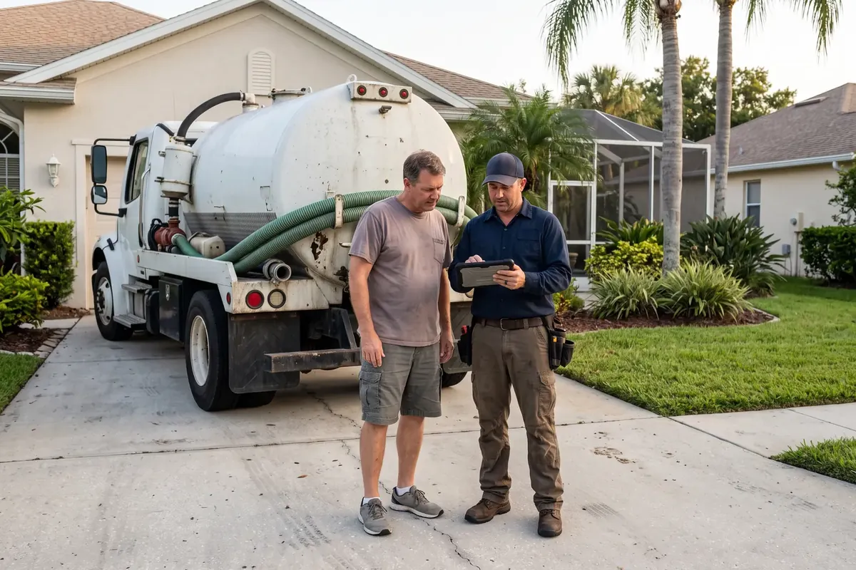 Homeowner reviewing a septic service estimate in Ocala